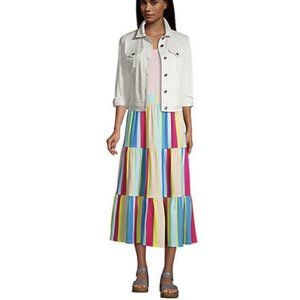 NWT Lands End Women Hi Rise Pull On Tiered Midi Skirt Rainbow Sz XL $75 FFF260